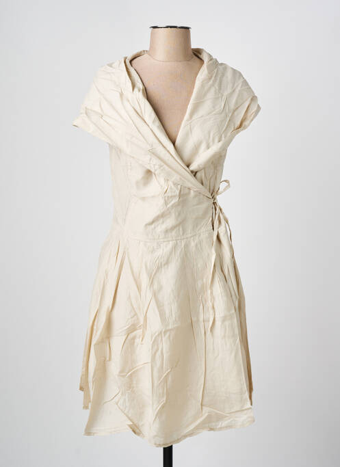 Robe mi-longue manches courtes manches courtes beige ARELINE femme
