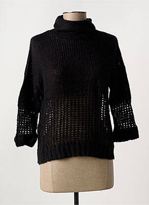 Pull col roulé maille souple et aérée manches 3/4 noir SCHOOL RAG femme