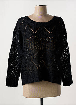 Pull maille ajourée manches longues noir SEE U SOON femme