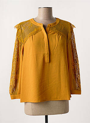 Blouse légère et transparente manches 3/4 jaune SEE U SOON femme