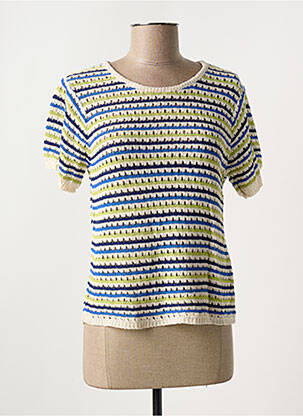 Pull maille ajourée manches courtes bleu KANOPE femme