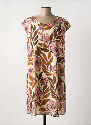 Robe mi-longue imprimé fleurs manches courtes beige LA FEE MARABOUTEE femme