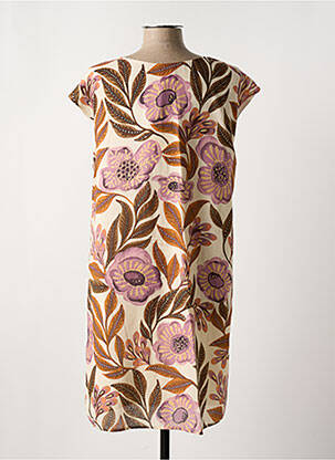 Robe mi-longue imprimé fleurs manches courtes beige LA FEE MARABOUTEE femme