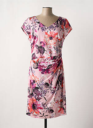 Robe mi-longue imprimé fleurs manches courtes rose VERA MONT femme