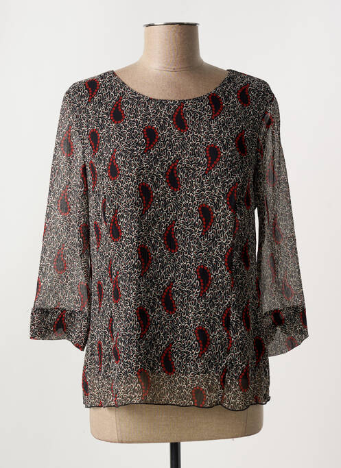 Blouse légère et transparente manches 3/4 noir GEVANA femme