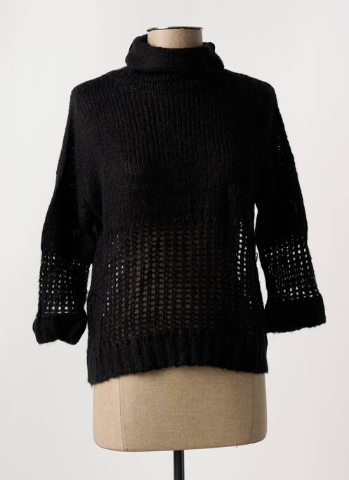 Pull col roulé maille souple et aérée manches 3/4 noir SCHOOL RAG femme