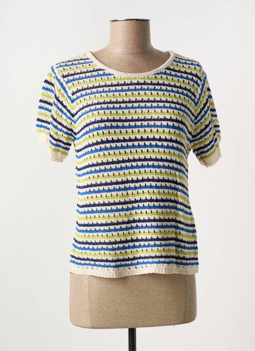 Pull maille ajourée manches courtes bleu KANOPE femme