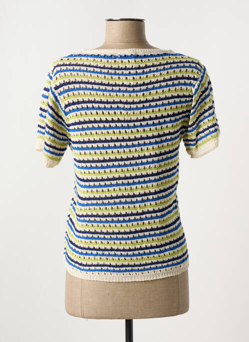 Pull maille ajourée manches courtes bleu KANOPE femme