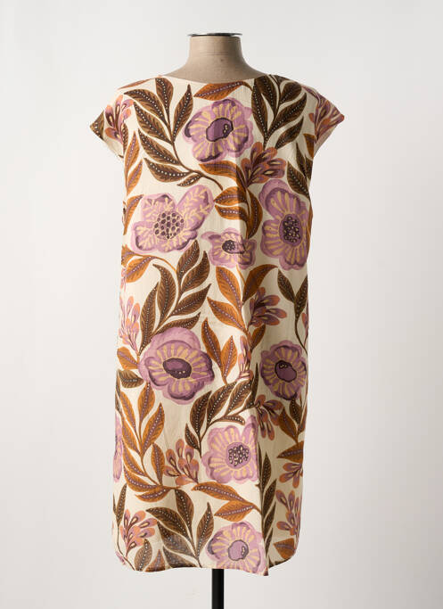 Robe mi-longue coupe fluide manches courtes beige LA FEE MARABOUTEE femme