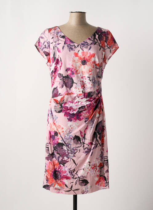 Robe mi-longue imprimé fleurs manches courtes rose VERA MONT femme