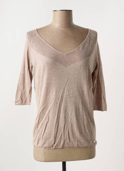 Pull tissage chiné manches 3/4 marron LES P'TITES BOMBES femme