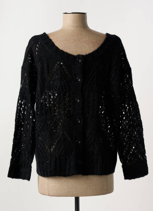 Pull maille ajourée manches longues noir SEE U SOON femme