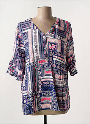 Blouse tissage popeline manches 3/4 bleu GRIFFON femme