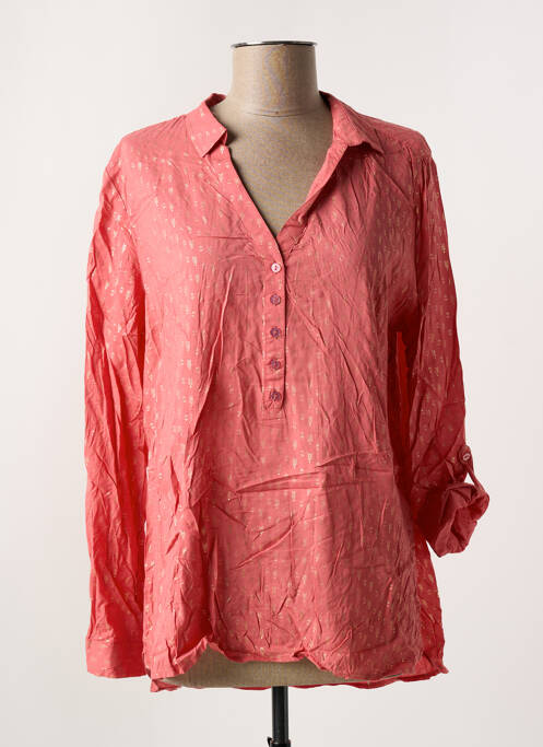 Blouse poignets boutonnés avec fente manches longues rose THEL ELEGANCE femme