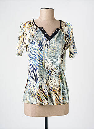 T-shirt col v manches courtes beige CHRISTINE LAURE femme