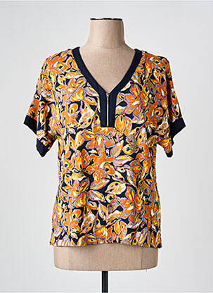 Blouse imprimé fleurs manches courtes jaune FRANCE RIVOIRE femme