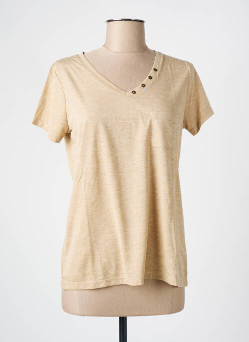 T-shirt col v manches courtes beige CLOSETTE femme
