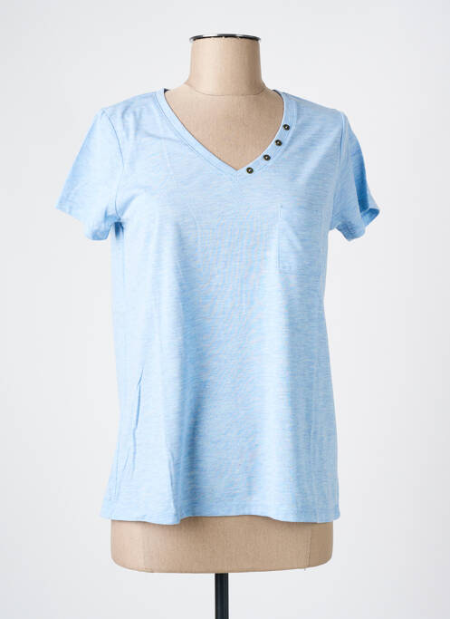 T-shirt col v manches courtes bleu CLOSETTE femme