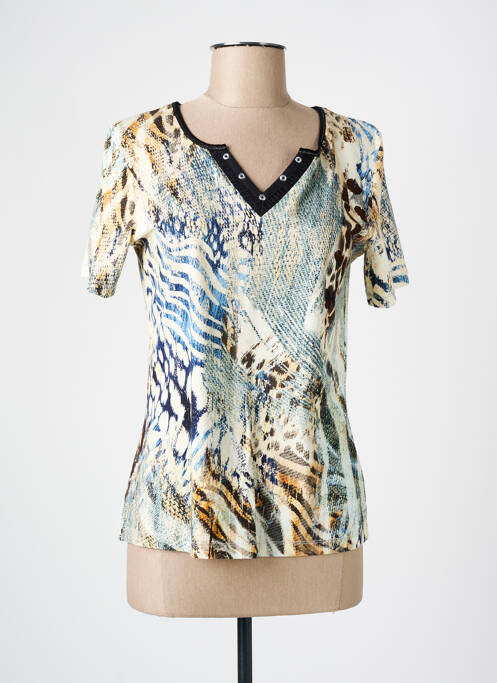 T-shirt col v manches courtes beige CHRISTINE LAURE femme
