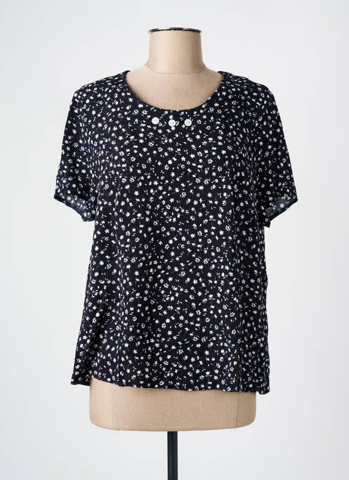 Blouse imprimé fleurs manches courtes noir FRANCE RIVOIRE femme