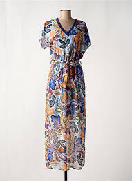 Robe longue imprimé fleurs manches courtes bleu LA FEE MARABOUTEE femme
