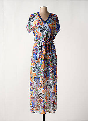 Robe longue imprimé fleurs manches courtes bleu LA FEE MARABOUTEE femme