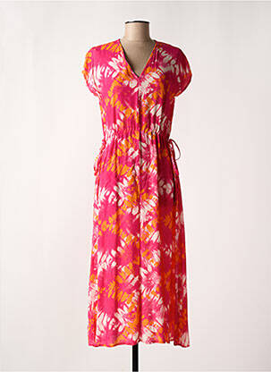 Robe longue imprimé fleurs manches courtes rose LA FEE MARABOUTEE femme