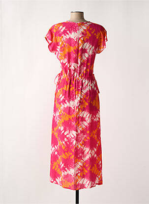 Robe longue manches courtes manches courtes rose LA FEE MARABOUTEE femme