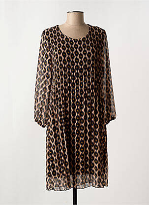 Robe mi-longue imprimé fantaisie manches longues marron SIGNE NATURE femme