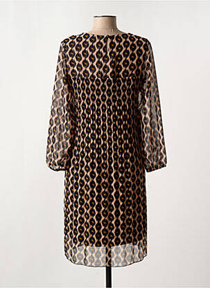Robe mi-longue coupe fluide manches longues marron SIGNE NATURE femme