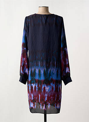 Robe mi-longue coupe fluide manches longues bleu LA FEE MARABOUTEE femme
