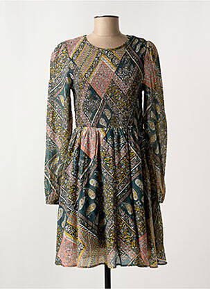 Robe mi-longue tissage crêpe manches longues vert MOLLY BRACKEN femme
