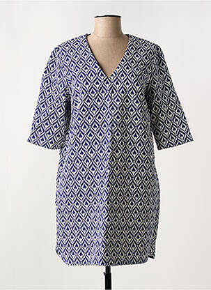 Robe courte fermeture zippée au dos manches courtes bleu SEE U SOON femme