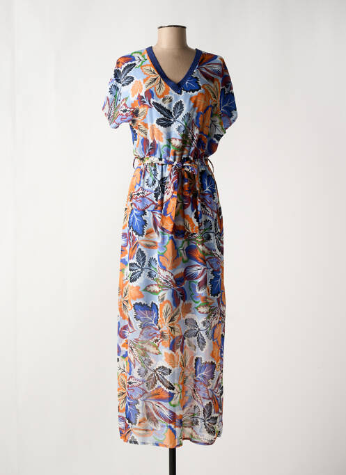 Robe longue imprimé fleurs manches courtes bleu LA FEE MARABOUTEE femme