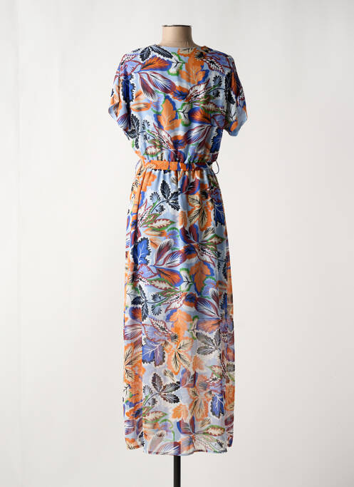 Robe longue imprimé fleurs manches courtes bleu LA FEE MARABOUTEE femme