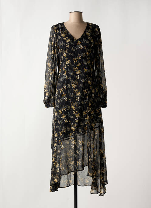 Robe longue imprimé fleurs manches longues noir LE TEMPS DES CERISES femme