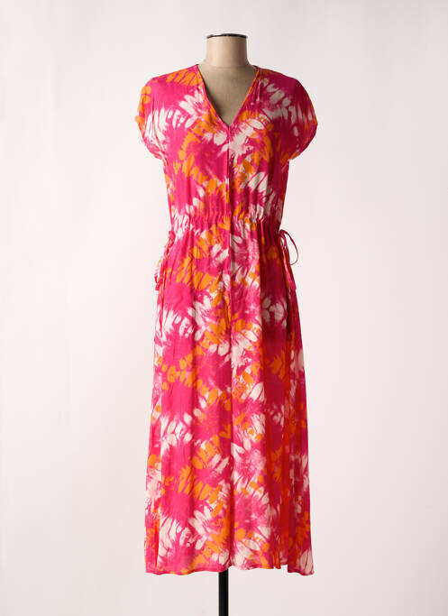 Robe longue imprimé fleurs manches courtes rose LA FEE MARABOUTEE femme