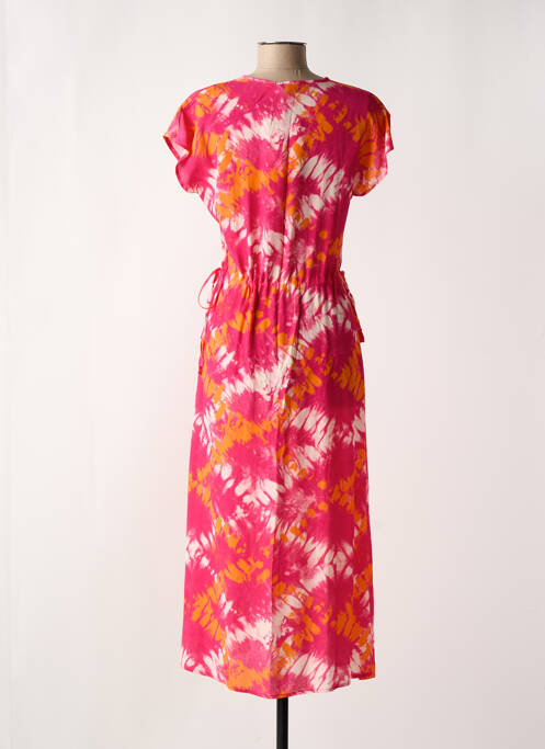 Robe longue imprimé fleurs manches courtes rose LA FEE MARABOUTEE femme