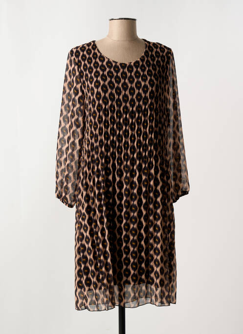 Robe mi-longue coupe fluide manches longues marron SIGNE NATURE femme