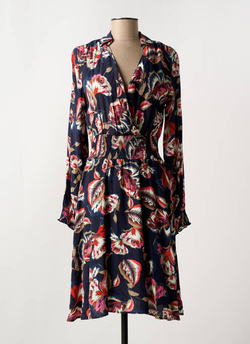 Robe mi-longue imprimé fleurs manches longues bleu MORGAN femme