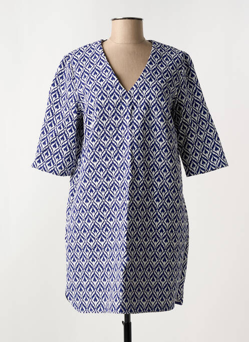 Robe courte fermeture zippée au dos manches courtes bleu SEE U SOON femme
