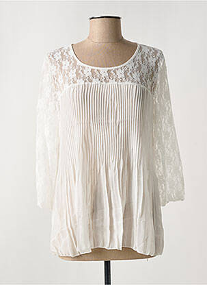 Blouse tissage popeline manches 3/4 blanc ARELINE femme