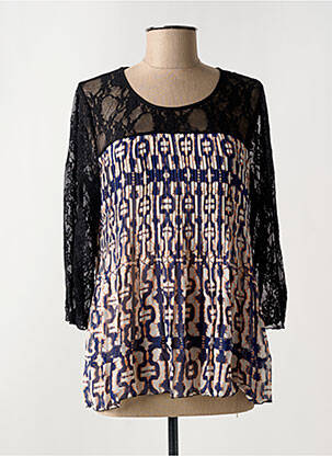 Blouse tissage popeline manches 3/4 bleu ARELINE femme