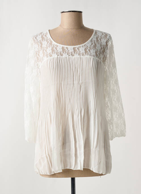 Blouse col rond manches 3/4 blanc ARELINE femme