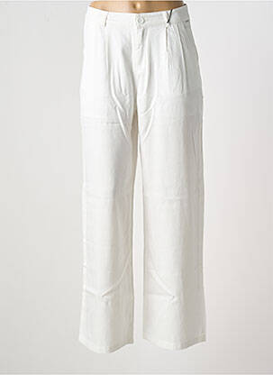 Pantalon droit fermeture zippée sous rabat boutonné blanc IKKS femme