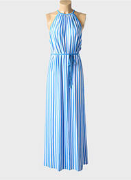 Robe longue coupe cintrée fines bretelles bleu FREYA femme