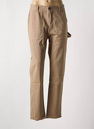Pantalon droit fermeture zippée sous rabat boutonné taille normale marron #OOTD femme