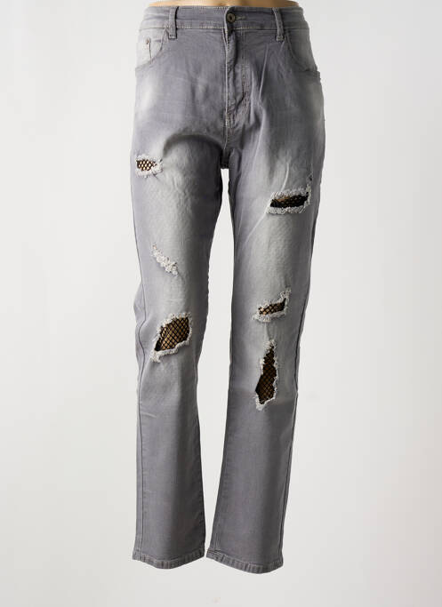 Jeans coupe slim effet usé délavé taille normale gris ROSE PLAYER femme