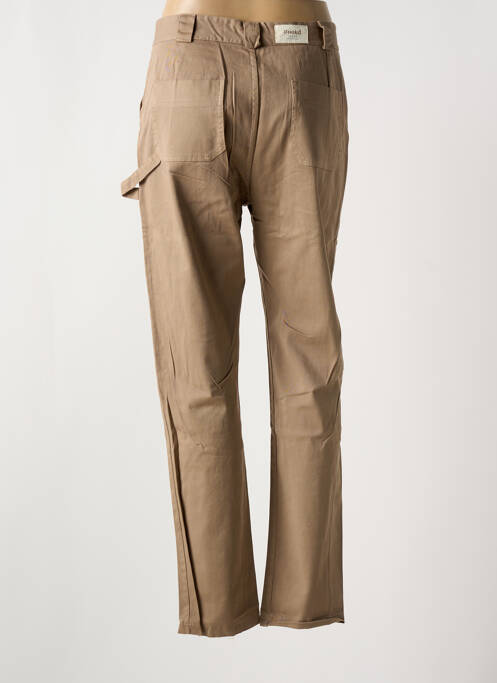 Pantalon droit fermeture zippée sous rabat boutonné taille normale marron #OOTD femme