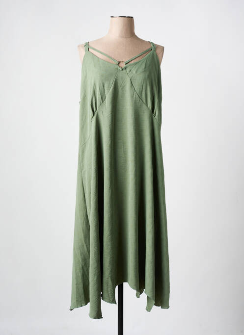 Robe mi-longue coupe fluide fines bretelles vert 2W PARIS femme